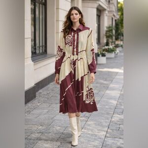 Vintage Floral Button-Down Midi Dress.